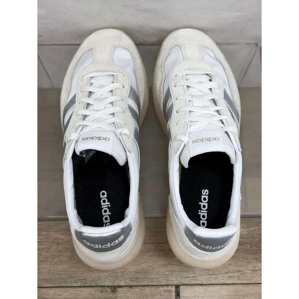 Adidas Women's White Silver Stripes Low Top Sneakers Shoes Size 8.5